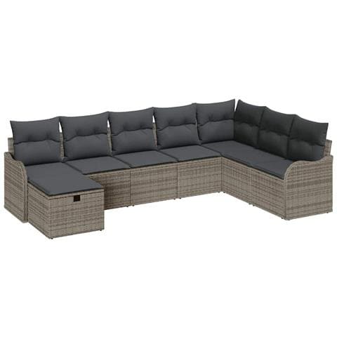 Set Divano da Giardino con cuscino 8 pcs Grigio Poly Rattan - Foto 1