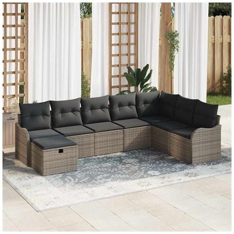 Set Divano da Giardino con cuscino 8 pcs Grigio Poly Rattan - Foto 2