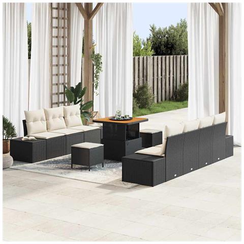 Set Divano da Giardino con cuscino 10 pcs Nero Poly Rattan - Foto 2