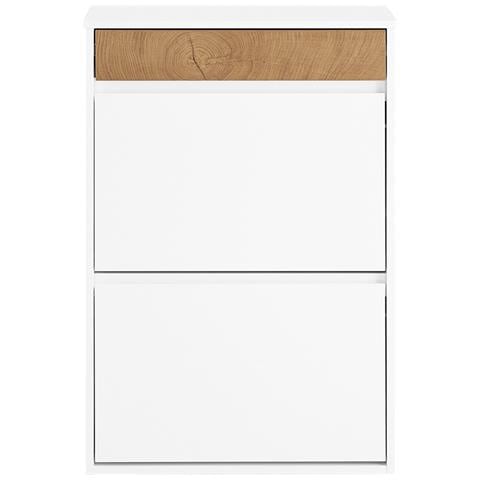 Armadio Scarpiera Salvaspazio Con Ante Ribaltabili E Cassetto, Design Nordico, Bianco Rovere - Foto 1
