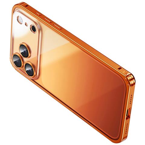 Custodia Bumper Arancione In Lega Di Alluminio Compatibile Con Iphone 17 Pro Max - Chiusura Magnetica E Retro Trasparente - Foto 1
