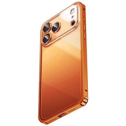Custodia Bumper Arancione In Lega Di Alluminio Compatibile Con Iphone 17 Pro Max - Chiusura Magnetica E Retro Trasparente - Foto 2
