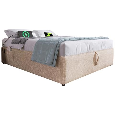 Letto Matrimoniale In Lino Naturale Con Usb E Contenitore Idraulico - Foto 1