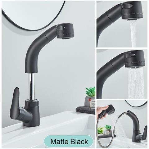 Rubinetto per lavabo da bagno, Blackswan, tipo M176, modello nero opaco con bocca retrattile, misura 24 cm - Foto 2