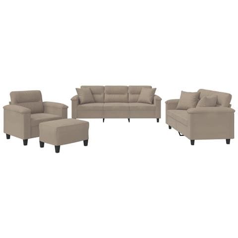 Set Divani 4 pz con Cuscini tortora in Tessuto Microfibra - Foto 1