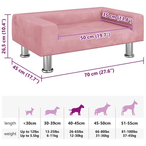 Lettino per Cani Rosa 70x45x26,5 cm in Velluto - Foto 7
