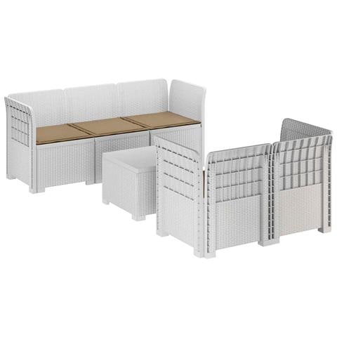 Divano da Giardino 5 Posti con Cuscini Stile Rattan PP Bianco - Foto 1