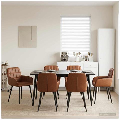 Sedie da pranzo 6 pcs Similpelle Marrone 57 x 50 x 85 cm - Foto 2