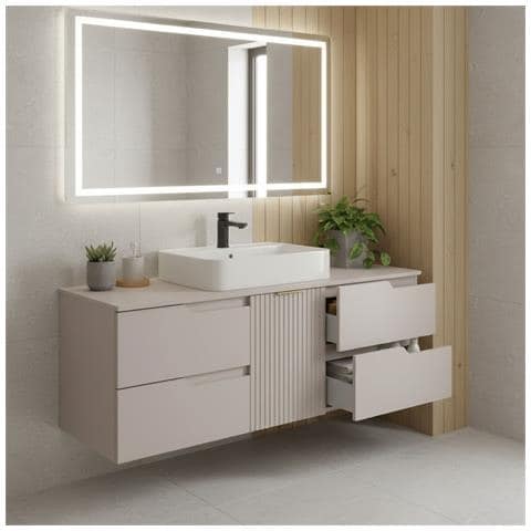 Mobile sottolavabo, Marrone e bianco, 160 cm, Con piano d'appoggio, 2 cassetti, MDF, 2 ante, Ripiano integrato, MODERNO - Foto 2