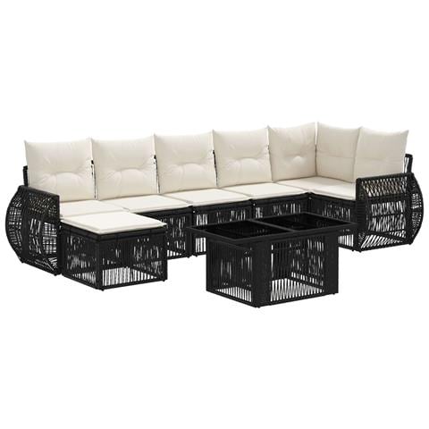 Set Divano da Giardino 8 pz Nero e Bianco Crema polyrattan - Foto 1