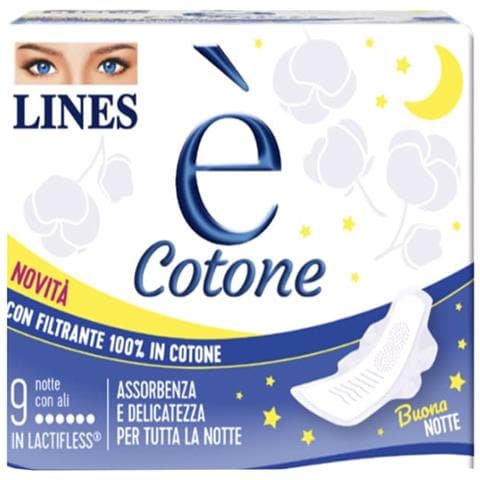 Lines e' Cotone Ali Assorbente Esterno Notte 9 Pezzi - Foto 1