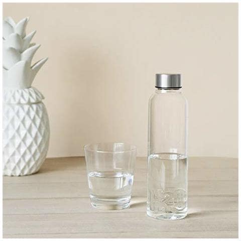 Bottiglia H2o Acqua 0,5 Lt Tappo In Acciaio Inox Ideale Per Comodino E Ufficio Borosilicato 23 Cm - Foto 3