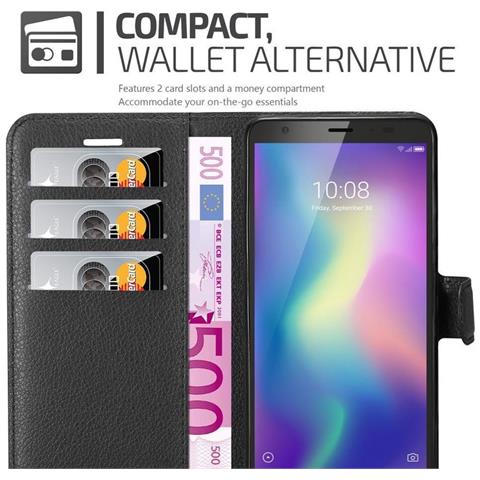 Custodia Compatibile Con Zte Blade A5 2019 In Nero Carbone - Coperchio Protettiva Con Chiusura Magnetica, Funzione Stand E Tasca Per Le Carte - Foto 2