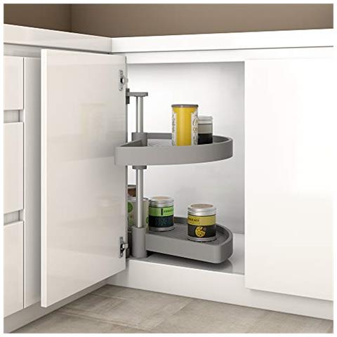 Guarnitura Girevole Per Mobile Ad Angolo Di Cucina, Cestelli Girevoli A Mezzaluna Di Ø750mm Per Base Di 900mm, Grigio - Foto 4