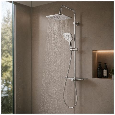 Colonna Doccia Ht Con Mensola Regolabile E Design Moderno Cromo Lucido - Foto 3