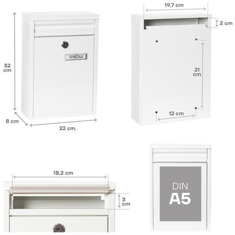 Zaguán E5751 Cassetta Postale Individuale In Acciaio, Cassetta Postale Da Esterno O Raccogliposta, Dimensione S (din A5), Bianco - Foto 2
