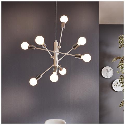 Lampadario Industrial Gradoli 8 Luci Acciaio Bianco E Cromo - Foto 1