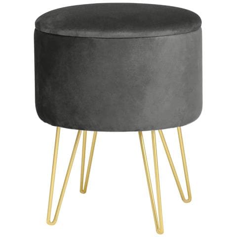 Pouf LILI in velluto apribile con contenitore, Colore Grigio - Foto 1