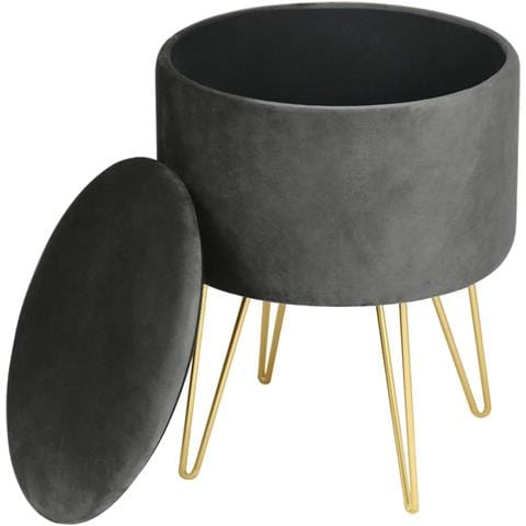 Pouf LILI in velluto apribile con contenitore, Colore Grigio - Foto 2