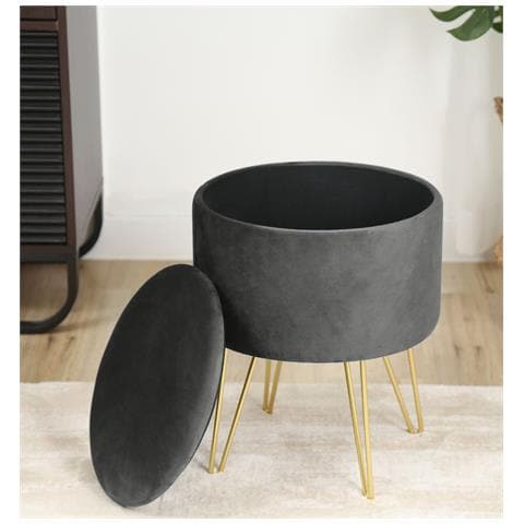 Pouf LILI in velluto apribile con contenitore, Colore Grigio - Foto 5