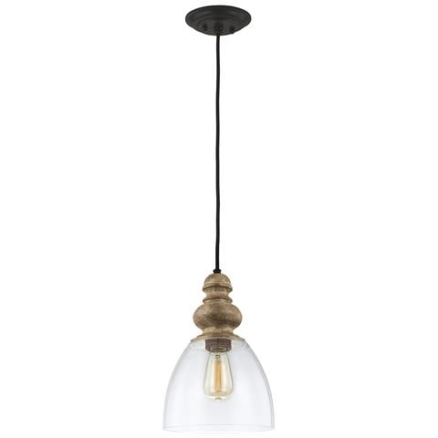 Sospensione Contemp Matrimonio Acciaio Legno Zinco Vetro 1 Luce E27 D22,9cm - Foto 1