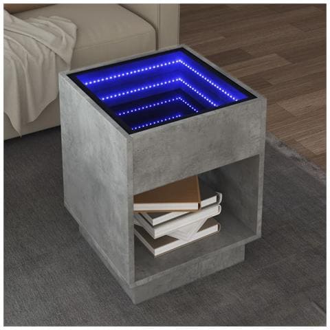 Tavolino Da Salotto Con Led Infinity Grigio Cemento 40x40x50 Cm - Foto 1