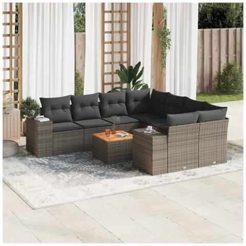 Set Divano da Giardino 9 pz con Cuscini Grigio in Polyrattan - Foto 2