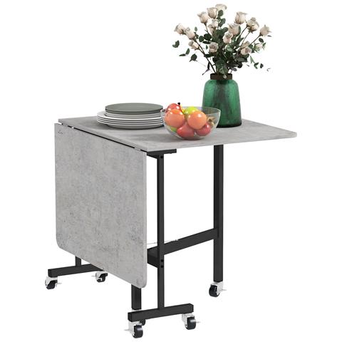 Tavolo Pieghevole a Ribalta per 4-6 Persone con 6 Rotelle, in Legno e Acciaio, 120x80x73 cm, Grigio - Foto 1