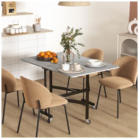 Tavolo Pieghevole a Ribalta per 4-6 Persone con 6 Rotelle, in Legno e Acciaio, 120x80x73 cm, Grigio - Foto 6