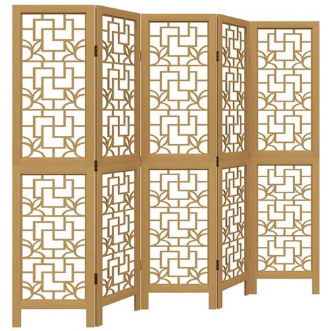 Divisorio Ambienti 5 Pannelli Marrone Legno Massello Paulownia - Foto 2