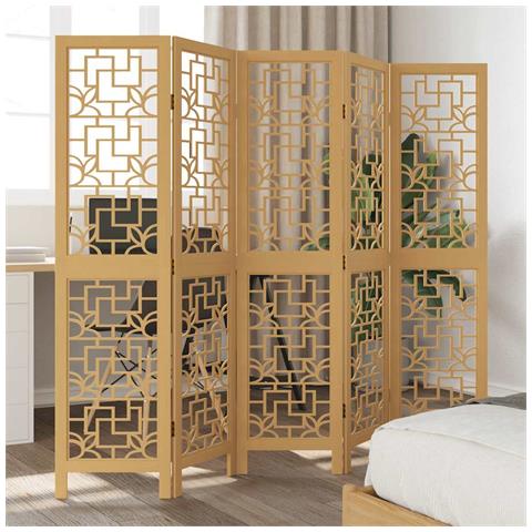 Divisorio Ambienti 5 Pannelli Marrone Legno Massello Paulownia - Foto 1