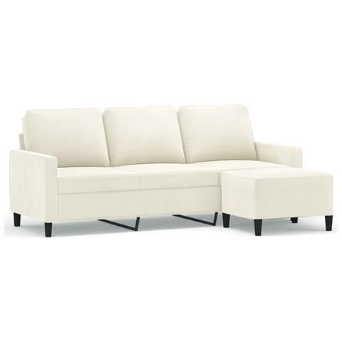 Divano A 3 Posti Con Poggiapiedi Crema 180 Cm In Velluto - Foto 2