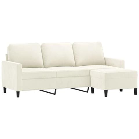 Divano A 3 Posti Con Poggiapiedi Crema 180 Cm In Velluto - Foto 3