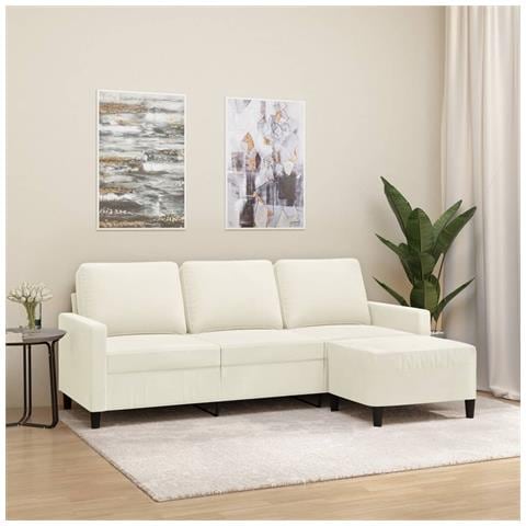 Divano A 3 Posti Con Poggiapiedi Crema 180 Cm In Velluto - Foto 1