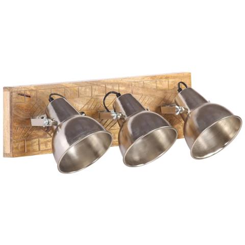 Lusso Casadino -  Lampada Da Parete Industriale Argento 70x23 Cm E27 Legno Mango - Foto 1