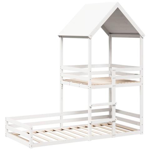 Letto A Castello Con Tetto Bianco 90x200 Cm In Legno Di Pino - Foto 2