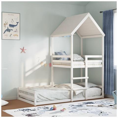 Letto A Castello Con Tetto Bianco 90x200 Cm In Legno Di Pino - Foto 8