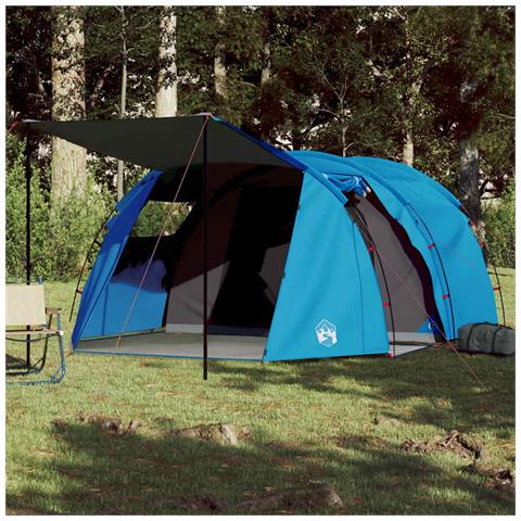 Tenda da Campeggio a Tunnel per 4 Persone Blu Impermeabile - Foto 2