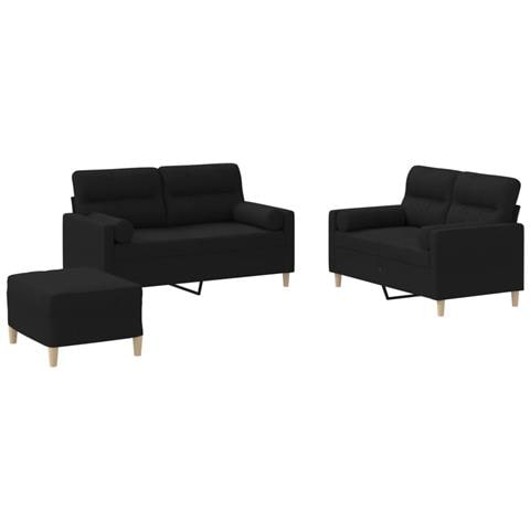 Set Divani 3 pz con Cuscini Nero in Tessuto - Foto 1