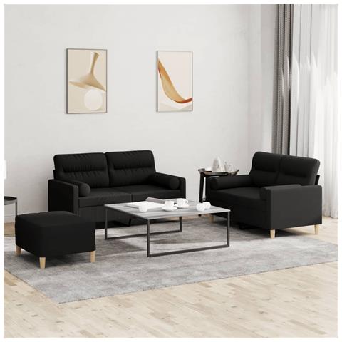 Set Divani 3 pz con Cuscini Nero in Tessuto - Foto 2