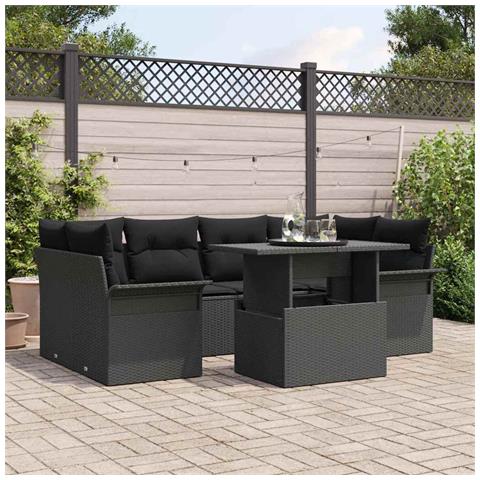 Set Divano Da Giardino 7 Pezzi Con Cuscini Nero Polyrattan - Foto 2