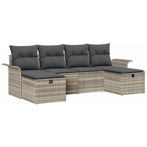 Set Divano Giardino 6 Pezzi con Cuscini Grigio Chiaro in Rattan Polietilene - Foto 1
