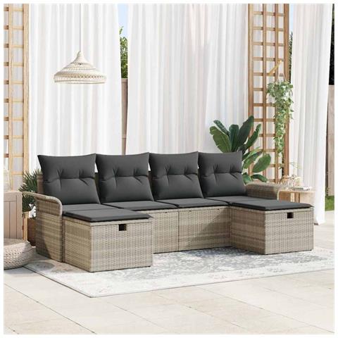 Set Divano Giardino 6 Pezzi con Cuscini Grigio Chiaro in Rattan Polietilene - Foto 2