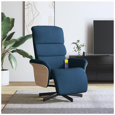 Poltrona Reclinabile Massaggiante con Poggiapiedi Blu Tessuto - Foto 2