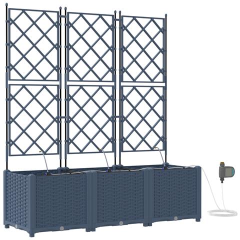 Fioriere da Giardino con Sistema di Irrigazione 3 pezzi Grigio - Foto 1