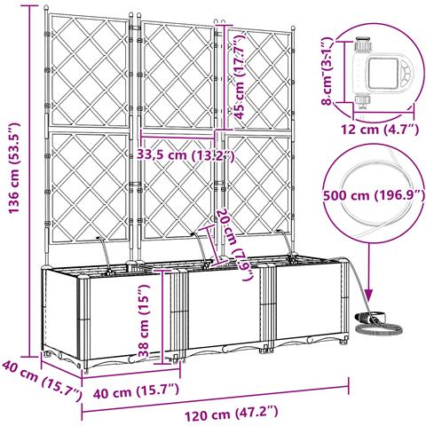 Fioriere da Giardino con Sistema di Irrigazione 3 pezzi Grigio - Foto 9