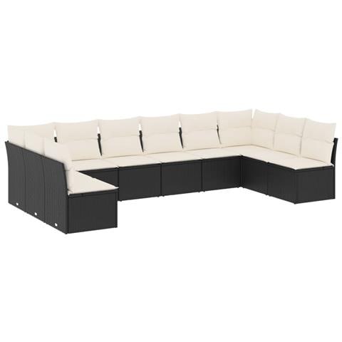 Set Divani da Giardino 10pz con Cuscini in Polyrattan Nero - Foto 1