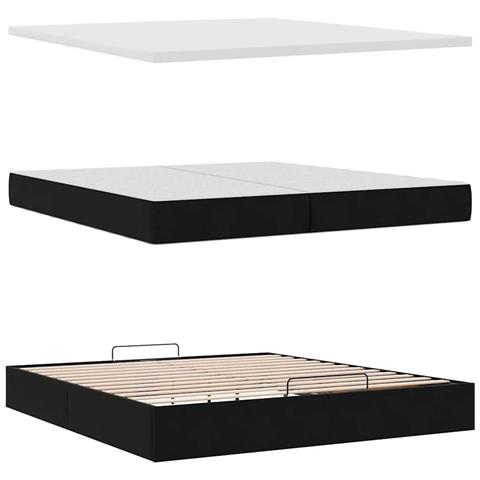 Struttura Letto Pouf con Materassi Nero 200x200 cm Velluto - Foto 9