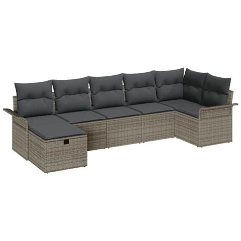 Set Divano da Giardino con cuscino 7 pcs Grigio Poly Rattan - Foto 1