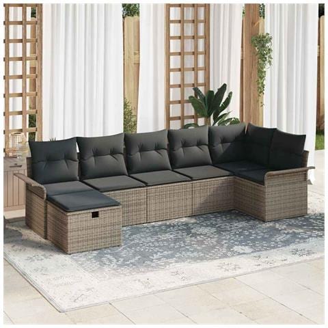 Set Divano da Giardino con cuscino 7 pcs Grigio Poly Rattan - Foto 2